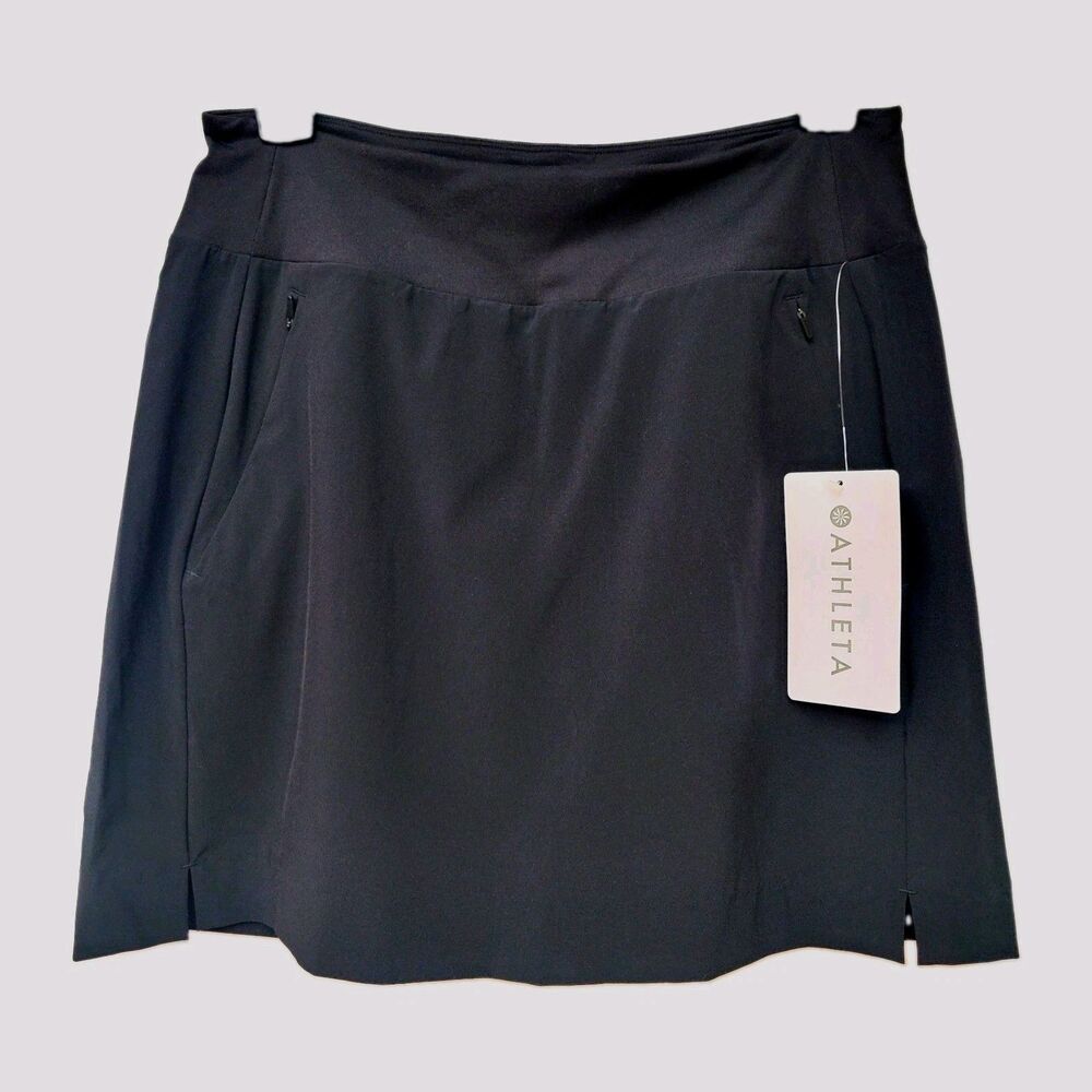 Athleta Soho Skort Women's Size 4 Black Pull On Zip Pockets UPF Golf Tennis NWT